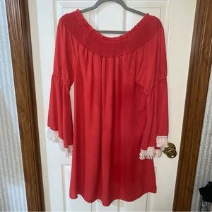 By Together Off Shoulder Dress with Crochet Fringe